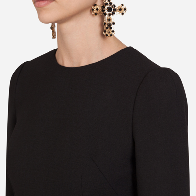 Dolce & Gabbana Women's Three-quarter Sleeve Double Crepe Mini Dress In Black