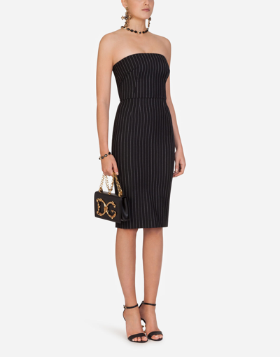 Dolce & Gabbana Woolen Fabric Pinstripe Midi Dress In Multicolored