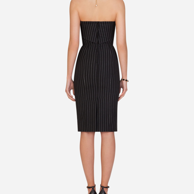 Dolce & Gabbana Woolen Fabric Pinstripe Midi Dress In Multicolored