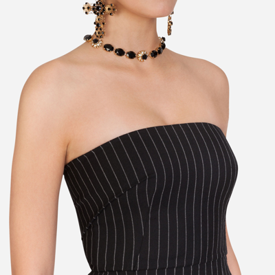 Dolce & Gabbana Woolen Fabric Pinstripe Midi Dress In Multicolored