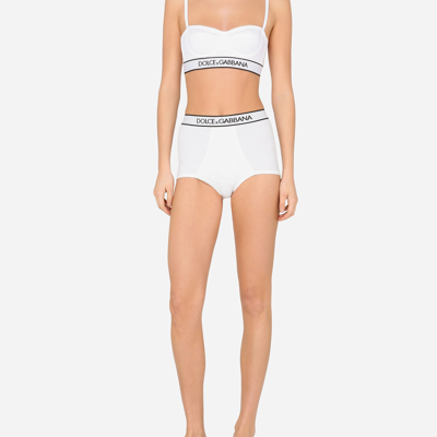 Shop Dolce & Gabbana Fine-rib Jersey Balconette Bra With Branded Elastic In White