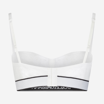 Shop Dolce & Gabbana Fine-rib Jersey Balconette Bra With Branded Elastic In White