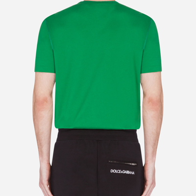 Shop Dolce & Gabbana Cotton T-shirt With Logoed Plaque In Green