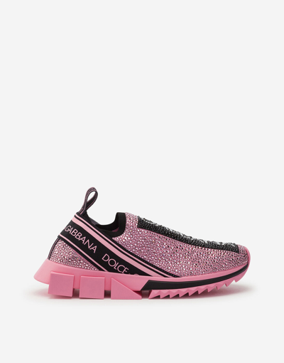 Dolce & Gabbana Sorrento Logo Sneakers With Crystal Embellishment In Pink