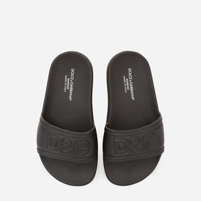 Shop Dolce & Gabbana Sliders With Dg Logo In Rubberized Calfskin In Black