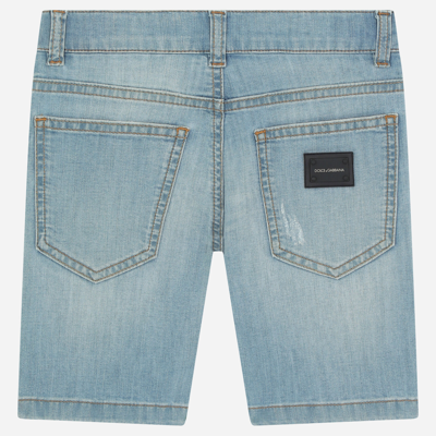Shop Dolce & Gabbana Washed Stretch Denim Shorts In Light Blue