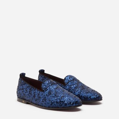Shop Dolce & Gabbana Sequinned Slippers In Blue
