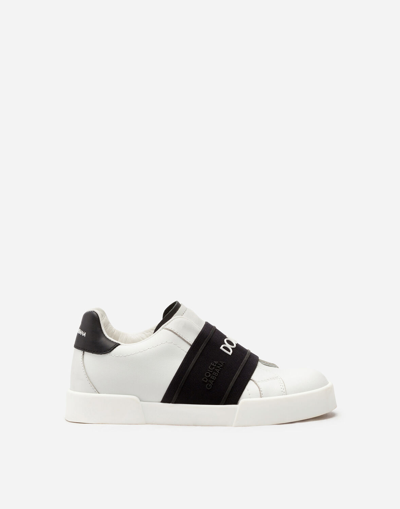 Shop Dolce & Gabbana Portofino Light Sneakers With Elastic Rubber Logo In White/black
