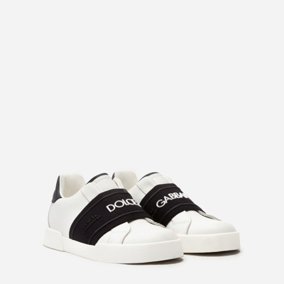 Shop Dolce & Gabbana Portofino Light Sneakers With Elastic Rubber Logo In White/black