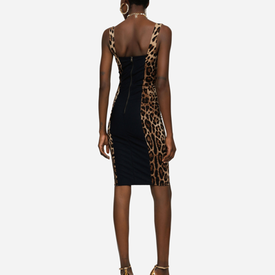 Shop Dolce & Gabbana Leopard-print Cady Corset-style Midi Dress In Animal Print