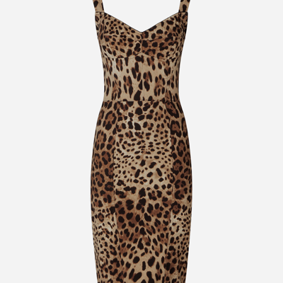 Shop Dolce & Gabbana Leopard-print Cady Corset-style Midi Dress In Animal Print