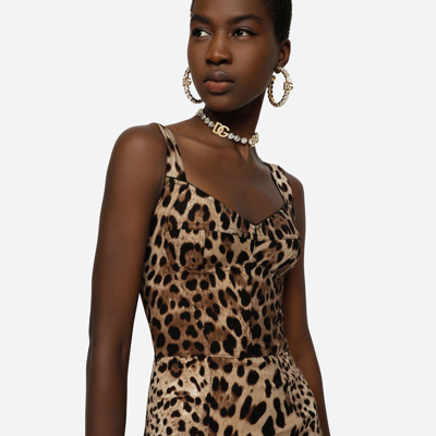 Shop Dolce & Gabbana Leopard-print Cady Corset-style Midi Dress In Animal Print