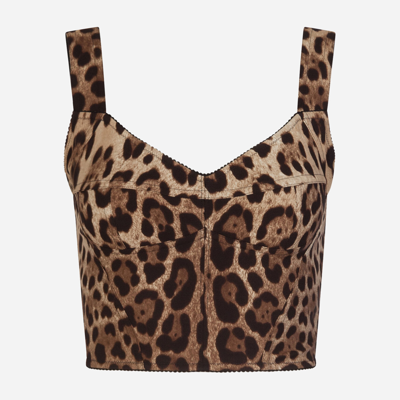 Shop Dolce & Gabbana Leopard-print Charmeuse Bustier Top In Animal Print