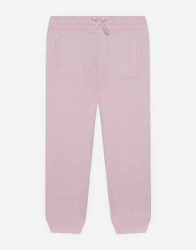 Shop Dolce & Gabbana Cashmere Jogging Pants With Heritage Embroidery In Pink