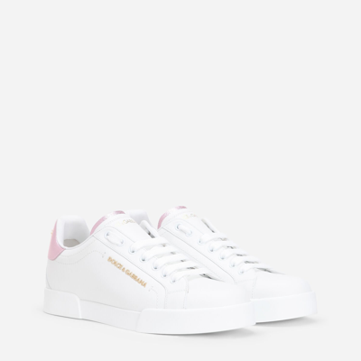 Dolce & Gabbana Portofino Sneakers In White/pink