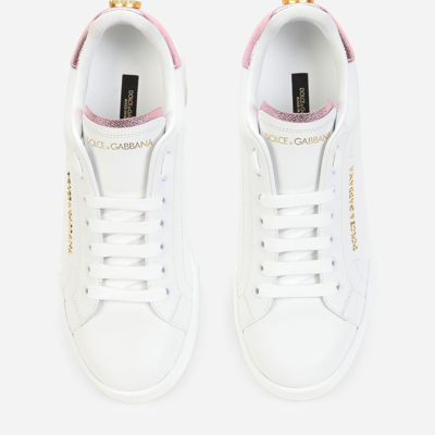 Dolce & Gabbana Portofino Sneakers In White/pink