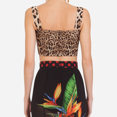 Shop Dolce & Gabbana Poplin Top With Leopard Print In Animal Print