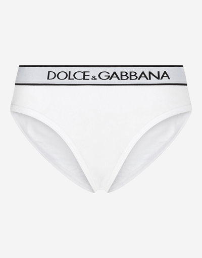 Dolce & Gabbana Fine-rib Jersey Briefs With Branded Elastic In White