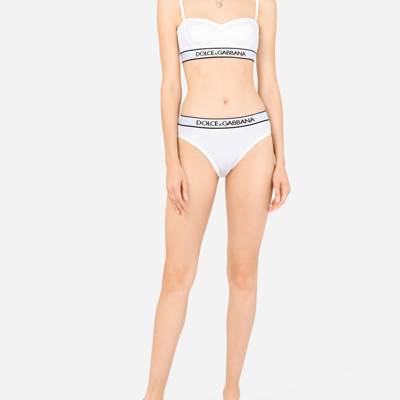 Dolce & Gabbana Fine-rib Jersey Briefs With Branded Elastic In White
