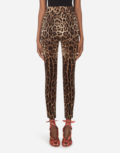 Shop Dolce & Gabbana Leggings In Charmeuse With Leopard Print In Animal Print