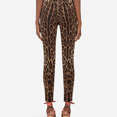 Dolce & Gabbana Leggings In Charmeuse With Leopard Print In Animal Print