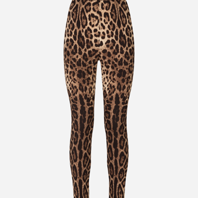 Shop Dolce & Gabbana Leggings In Charmeuse With Leopard Print In Animal Print