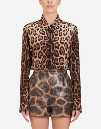 Shop Dolce & Gabbana Crêpe De Chine Shirt With Leopard Print In Animal Print