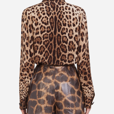 Shop Dolce & Gabbana Crêpe De Chine Shirt With Leopard Print In Animal Print