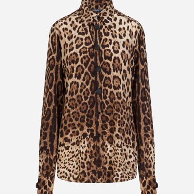 Shop Dolce & Gabbana Crêpe De Chine Shirt With Leopard Print In Animal Print