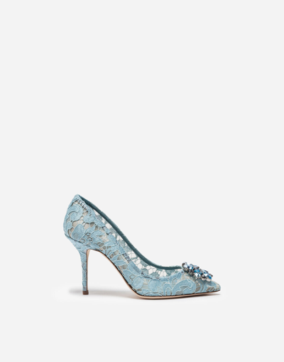 Shop Dolce & Gabbana Pump In Taormina Lace With Crystals In Aquamarine