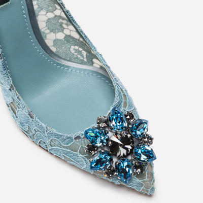 Shop Dolce & Gabbana Pump In Taormina Lace With Crystals In Aquamarine