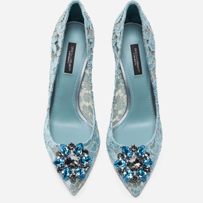 Shop Dolce & Gabbana Pump In Taormina Lace With Crystals In Aquamarine