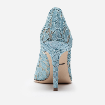 Shop Dolce & Gabbana Pump In Taormina Lace With Crystals In Aquamarine