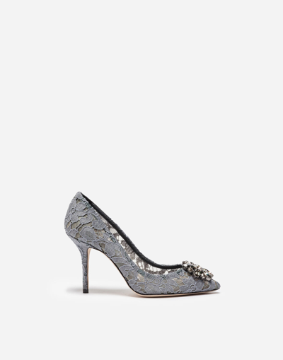 Shop Dolce & Gabbana Pump In Taormina Lace With Crystals In Grey