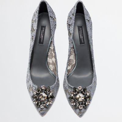 Shop Dolce & Gabbana Pump In Taormina Lace With Crystals In Grey