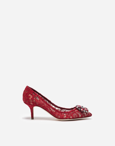 Shop Dolce & Gabbana Lace Rainbow Pumps With Brooch Detailing In Red