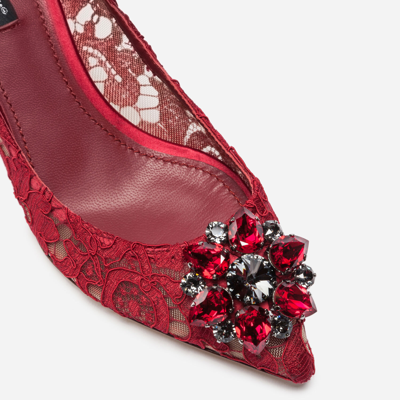 Shop Dolce & Gabbana Lace Rainbow Pumps With Brooch Detailing In Red