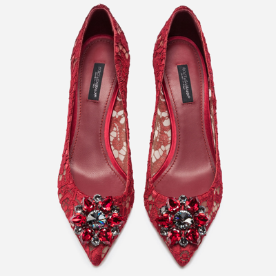 Shop Dolce & Gabbana Lace Rainbow Pumps With Brooch Detailing In Red