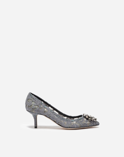 Shop Dolce & Gabbana Pump In Taormina Lace With Crystals In Grey