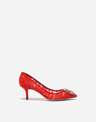 Shop Dolce & Gabbana Pump In Taormina Lace With Crystals In Red