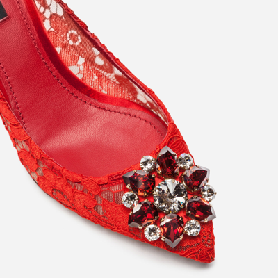 Dolce & Gabbana Bellucci 60 Brooch Embellished Lace Pumps In Red
