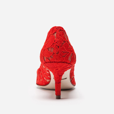 Dolce & Gabbana Bellucci 60 Brooch Embellished Lace Pumps In Red