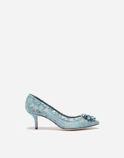 Shop Dolce & Gabbana Lace Rainbow Pumps With Brooch Detailing In Aquamarine