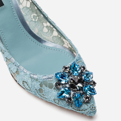 Shop Dolce & Gabbana Lace Rainbow Pumps With Brooch Detailing In Aquamarine