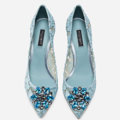 Shop Dolce & Gabbana Lace Rainbow Pumps With Brooch Detailing In Aquamarine