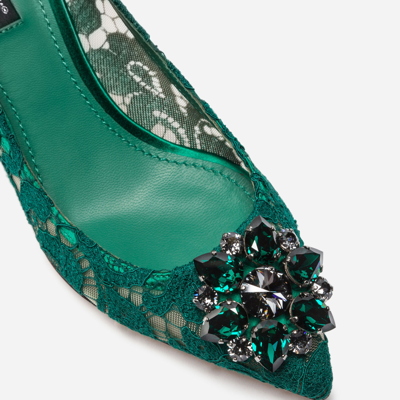 Shop Dolce & Gabbana Lace Rainbow Pumps With Brooch Detailing In Green