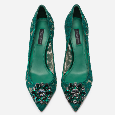 Shop Dolce & Gabbana Lace Rainbow Pumps With Brooch Detailing In Green