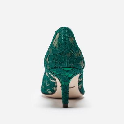 Shop Dolce & Gabbana Lace Rainbow Pumps With Brooch Detailing In Green