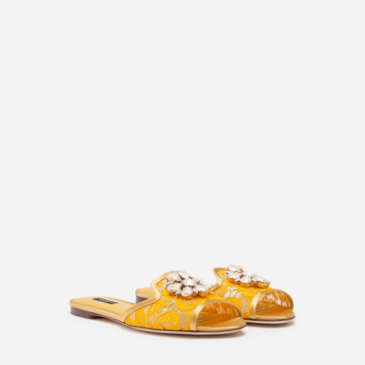 Shop Dolce & Gabbana Slippers In Lace With Crystals In Yellow