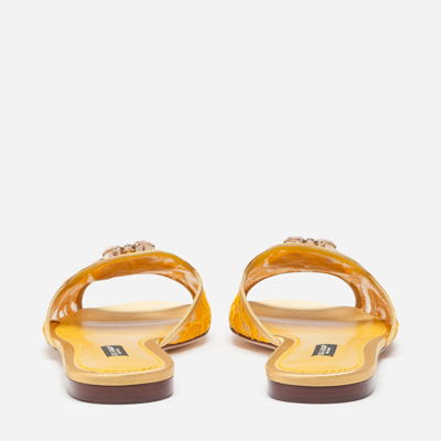 Shop Dolce & Gabbana Slippers In Lace With Crystals In Yellow